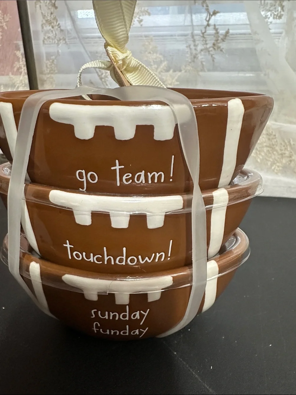 Rae Dunn set of 3 football tasting bowls
